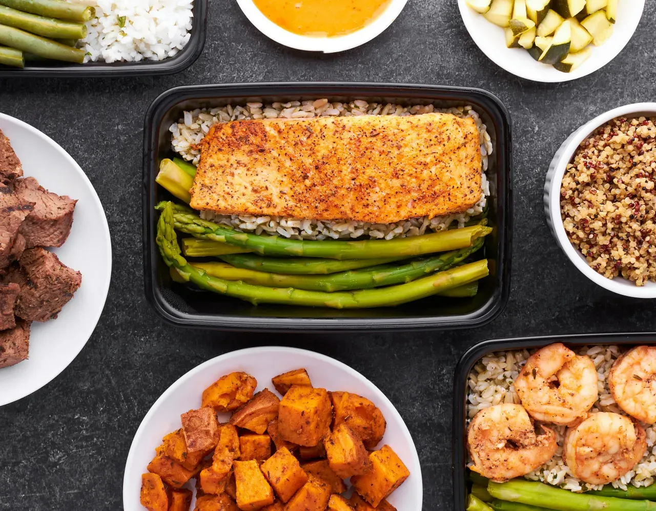 Prepared meals portioned into containers